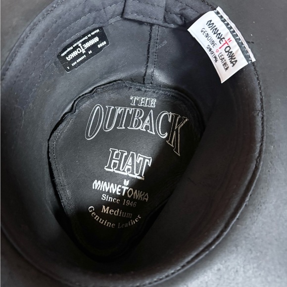 Minnetonka Black Leather Cowboy Hat med - Picture 3 of 7